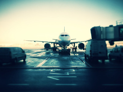 Front-facing airplane on tarmac